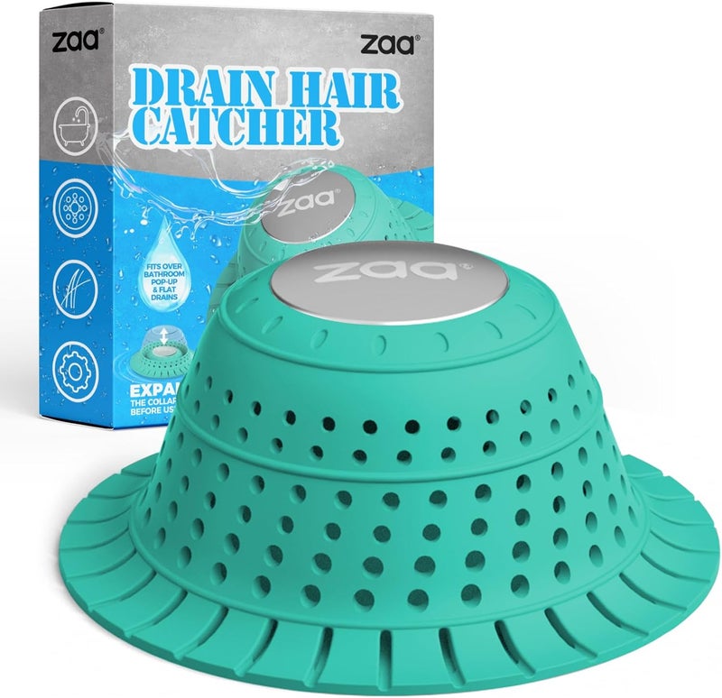 zaa Bathtub Drain Hair Catcher, Silicone Collapsible 1 Pack Drain Protector for Pop-Up and Regular Drains of Shower, Bathtub, Tub, Bathroom, Sink, Mint Green - Image 1